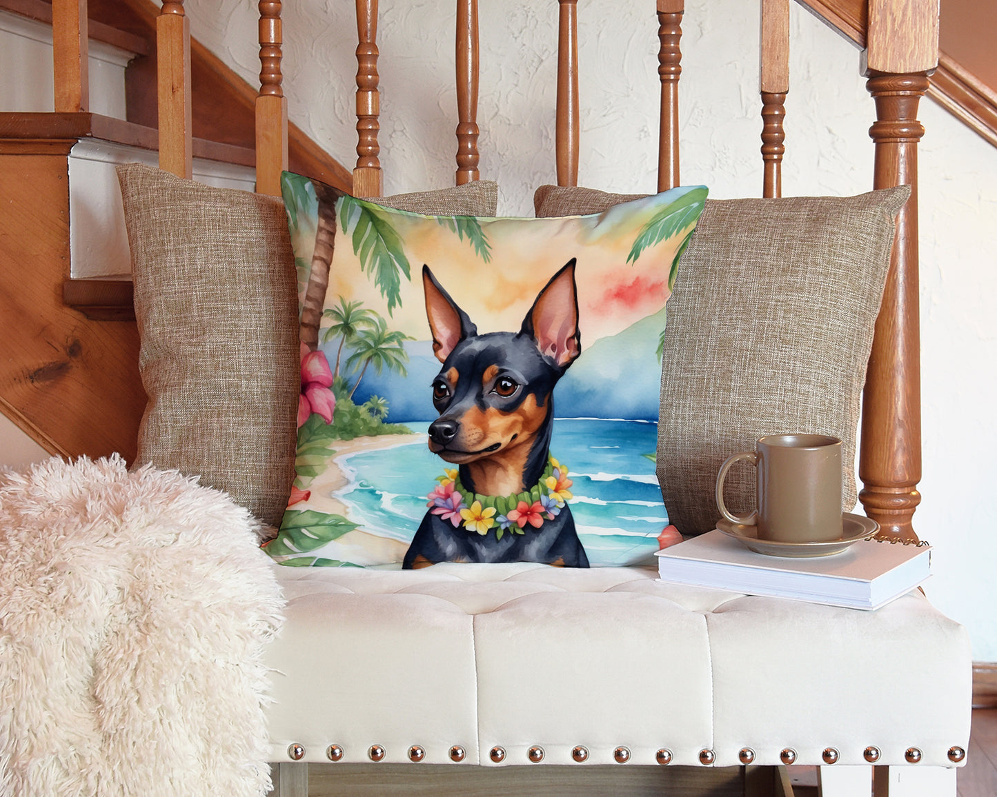 Miniature Pinscher Luau Throw Pillow