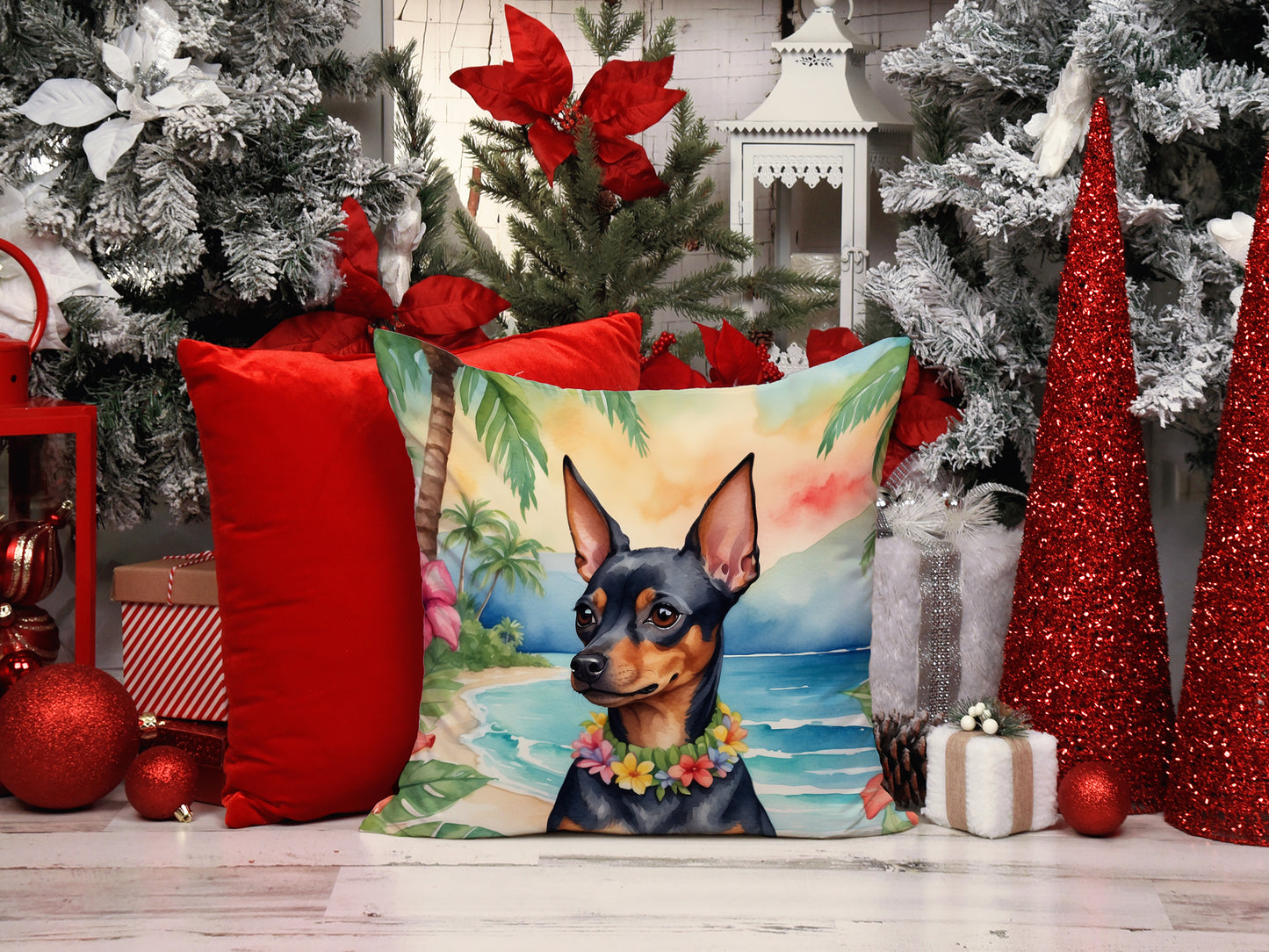 Miniature Pinscher Luau Throw Pillow