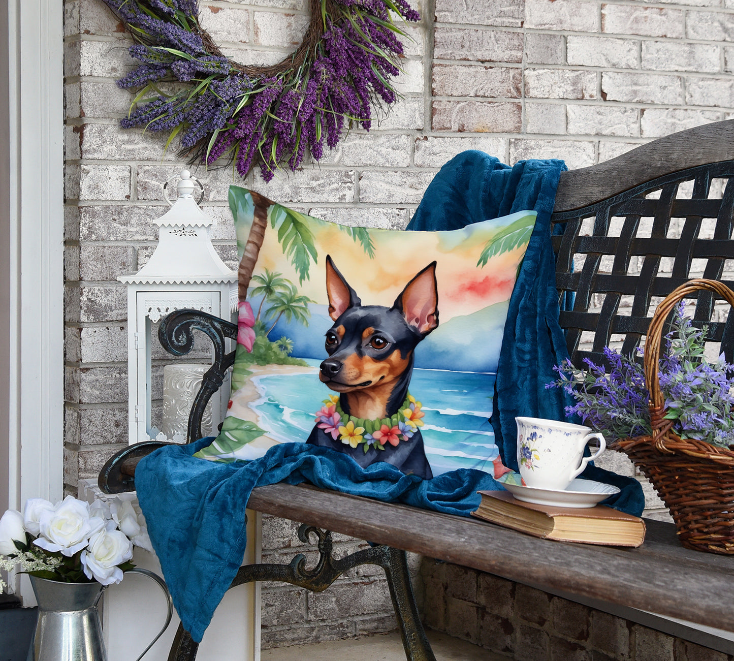 Miniature Pinscher Luau Throw Pillow