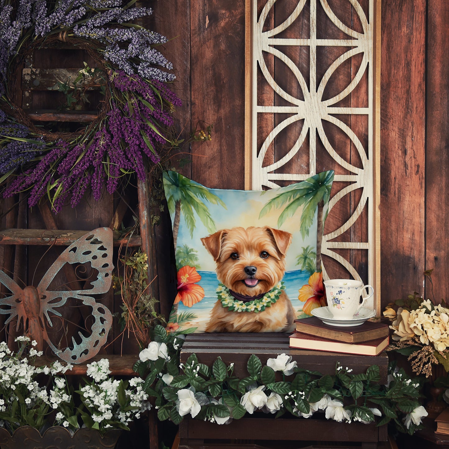 Norfolk Terrier Luau Throw Pillow