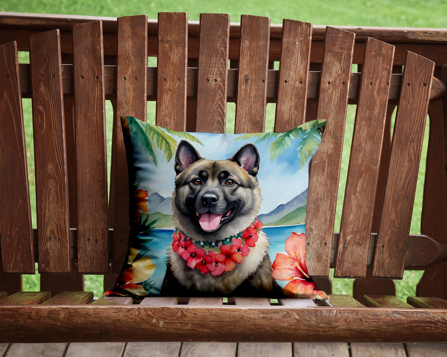 Norwegian Elkhound Luau Throw Pillow