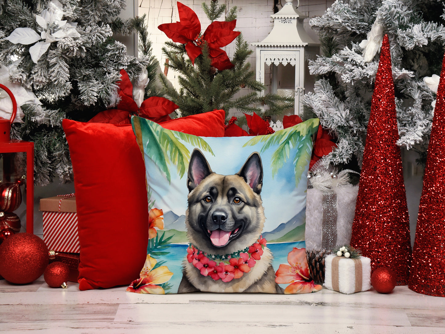 Norwegian Elkhound Luau Throw Pillow