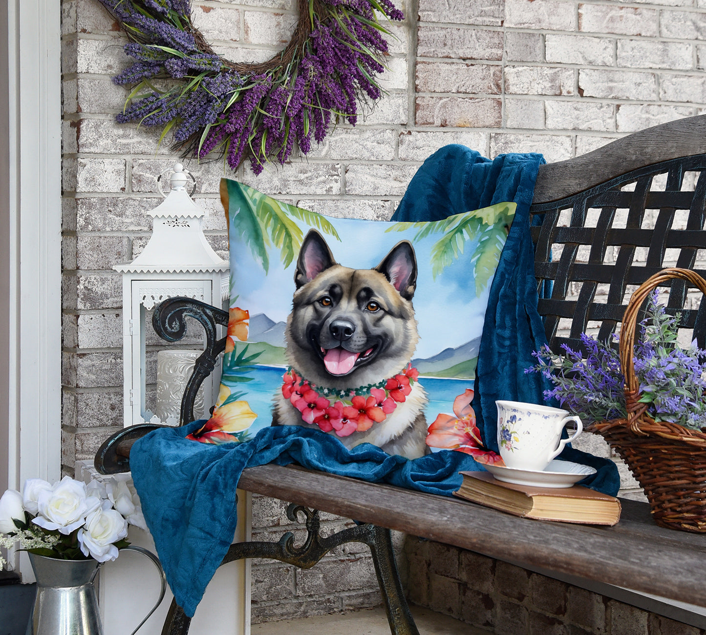 Norwegian Elkhound Luau Throw Pillow