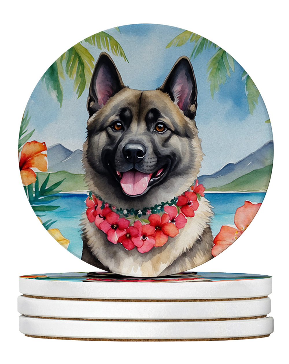 Buy this Norwegian Elkhound Luau Large Sandstone Coasters Pack of 4