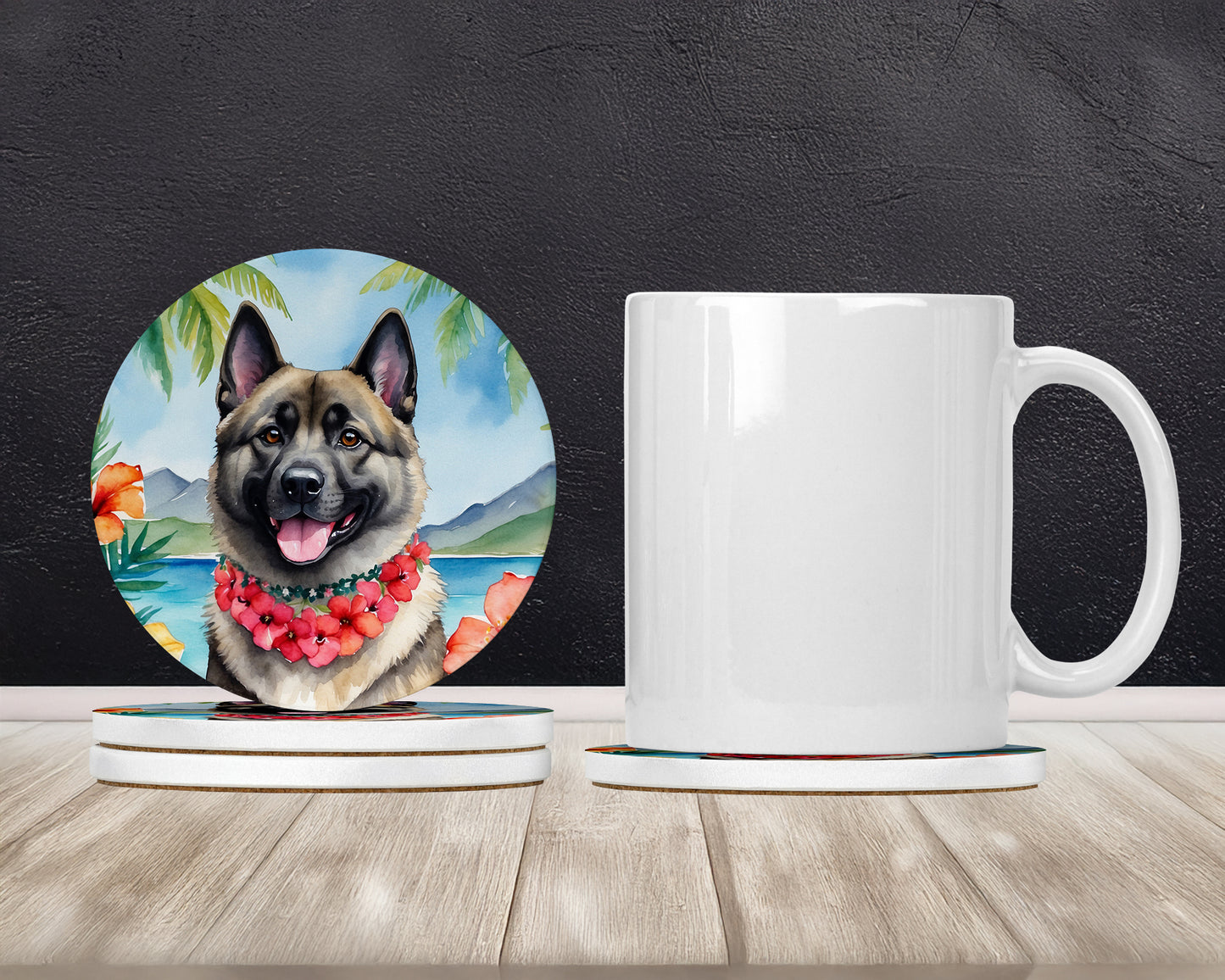 Norwegian Elkhound Luau Large Sandstone Coasters Pack of 4