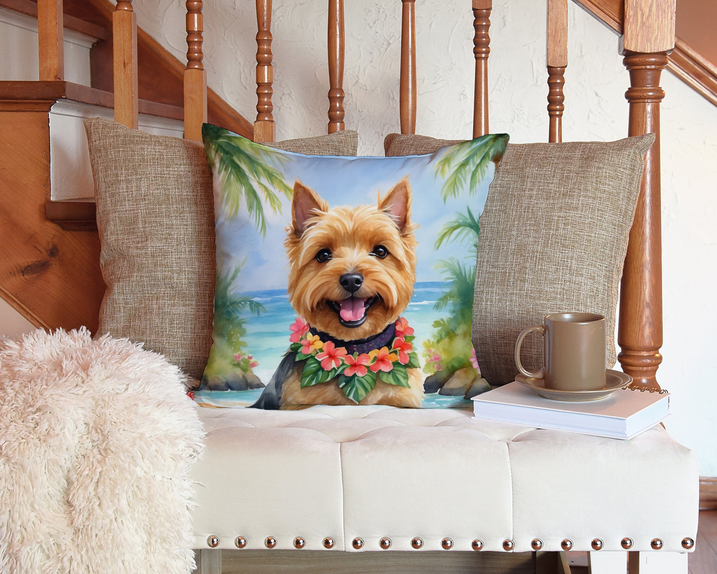 Norwich Terrier Luau Throw Pillow