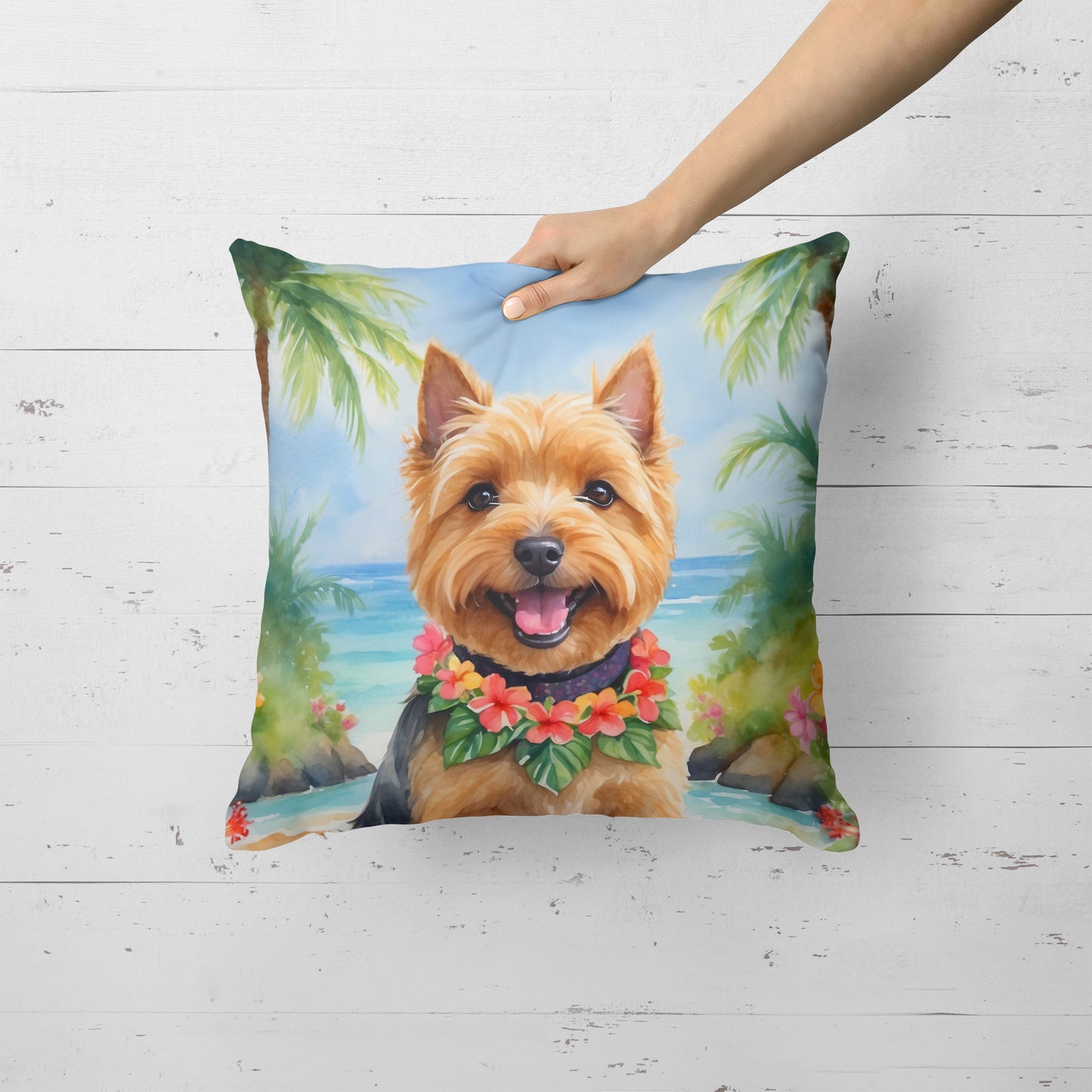 Norwich Terrier Luau Throw Pillow