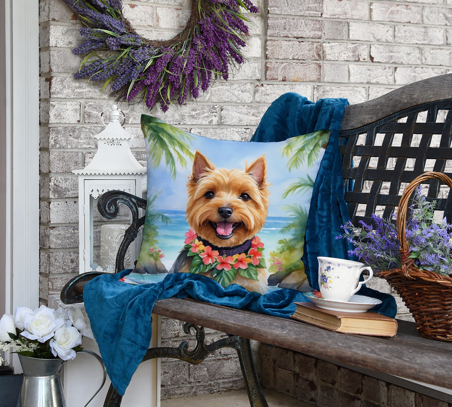 Norwich Terrier Luau Throw Pillow