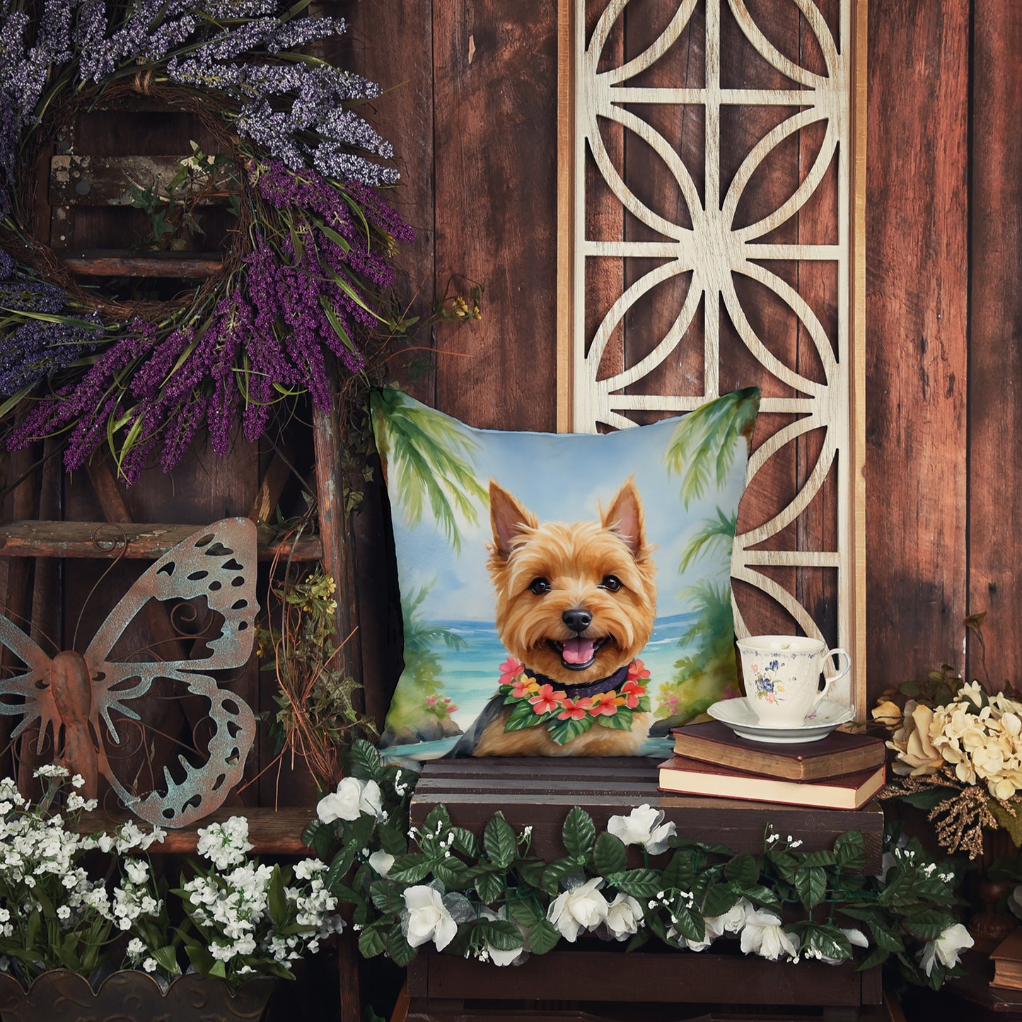 Norwich Terrier Luau Throw Pillow