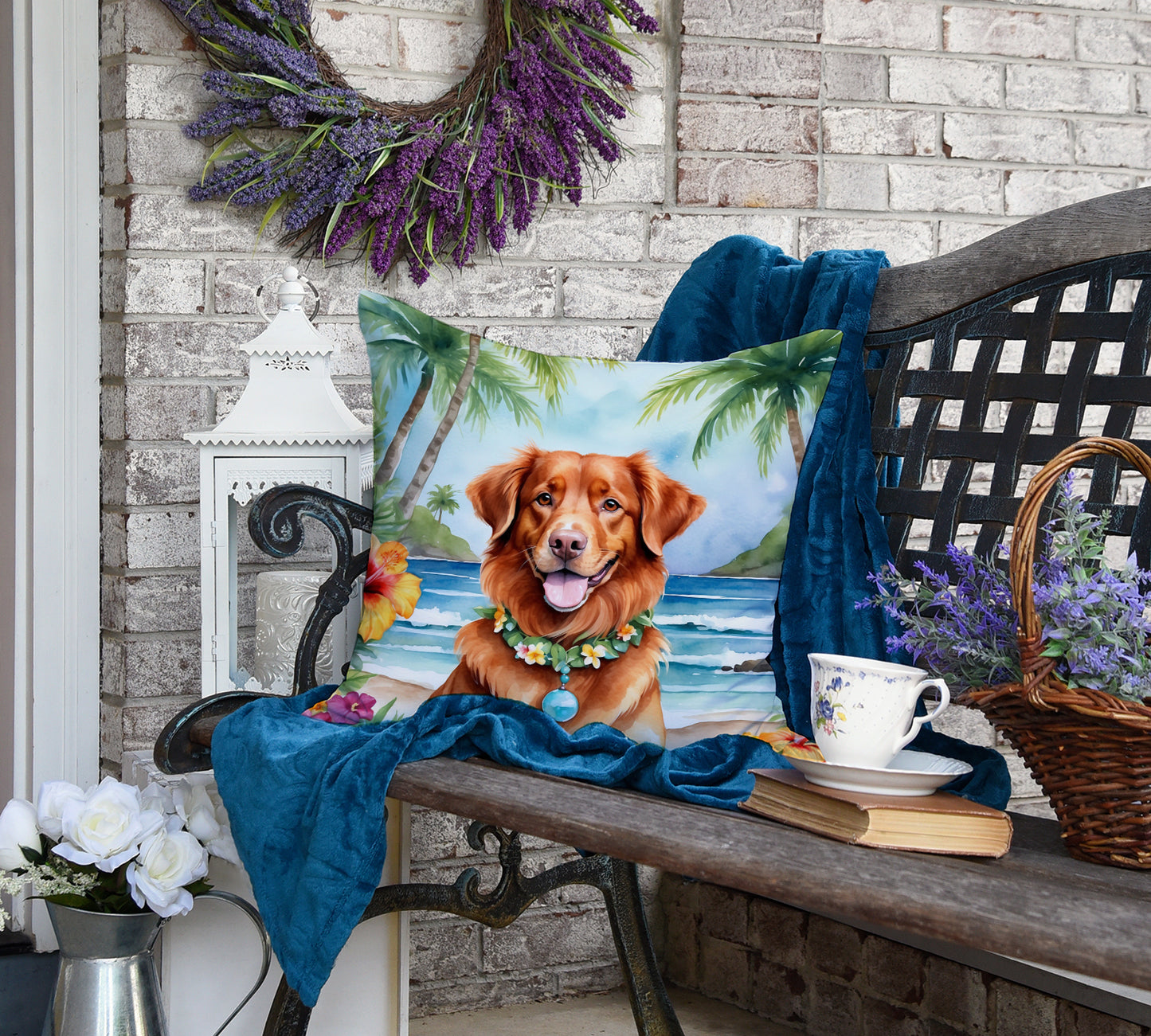 Nova Scotia Duck Tolling Retriever Luau Throw Pillow