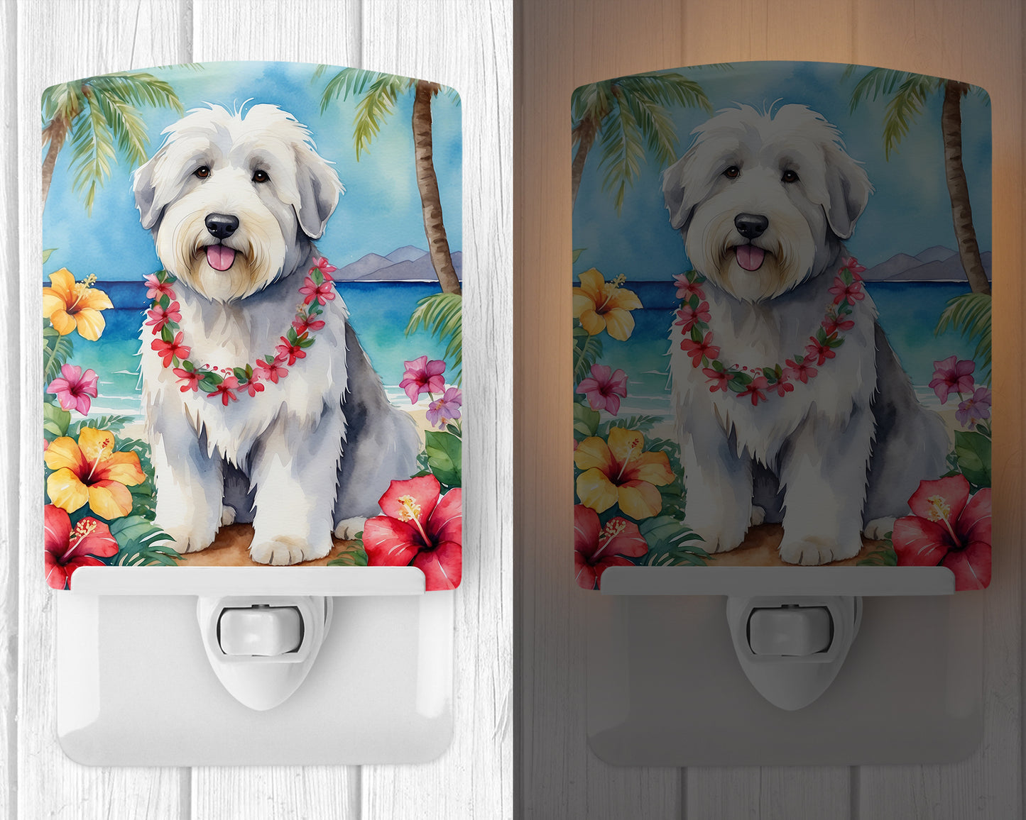 Old English Sheepdog Luau Ceramic Night Light