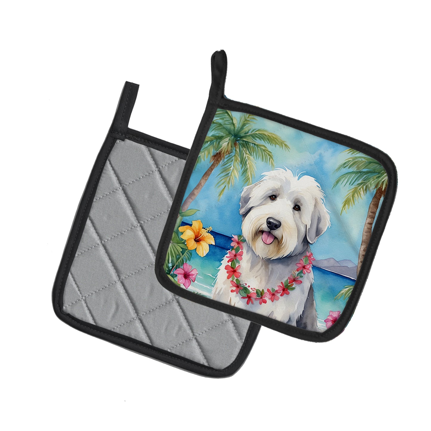 Old English Sheepdog Luau Pair of Pot Holders