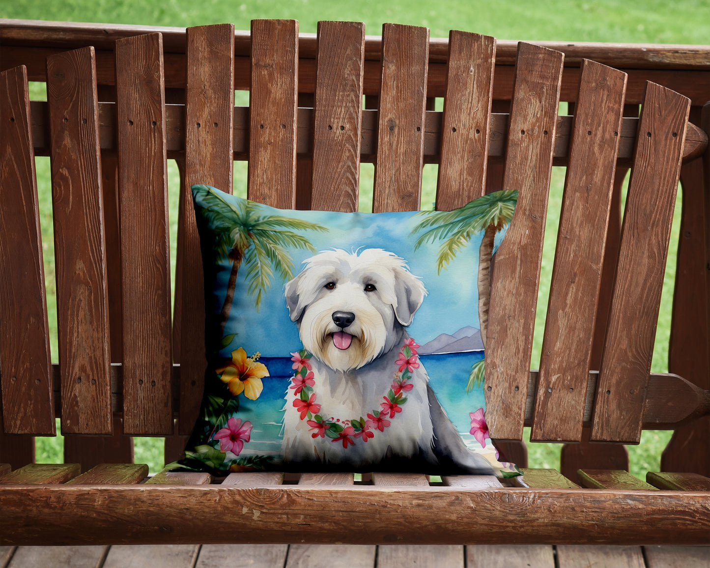 Old English Sheepdog Luau Throw Pillow