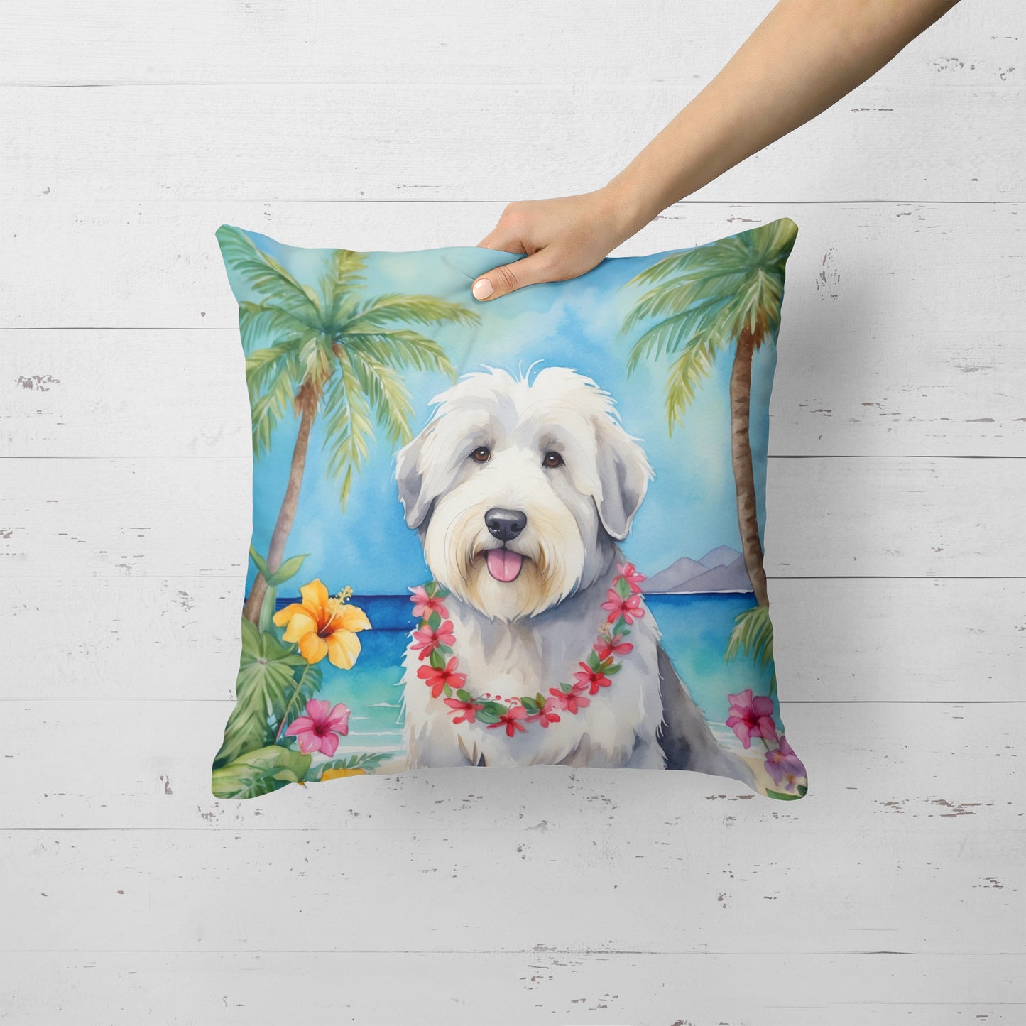 Old English Sheepdog Luau Throw Pillow