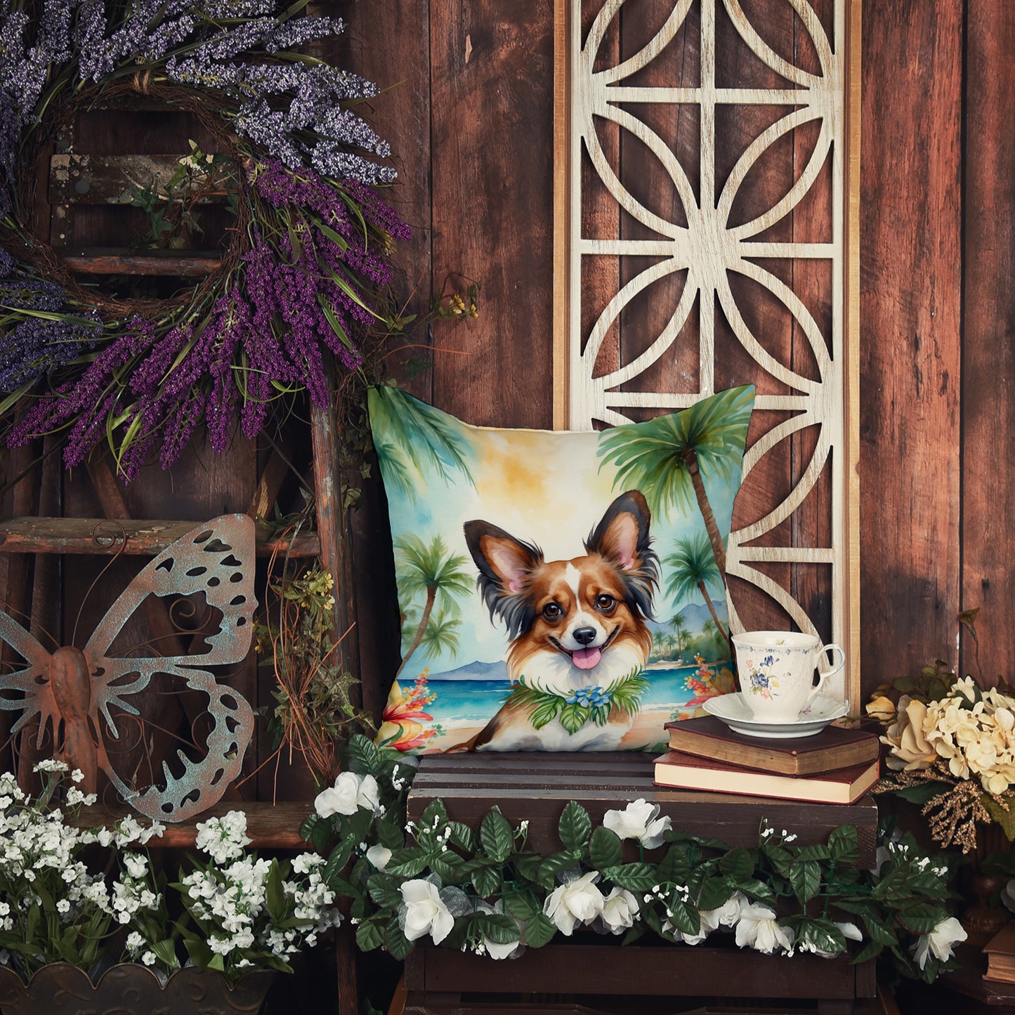 Papillon Luau Throw Pillow