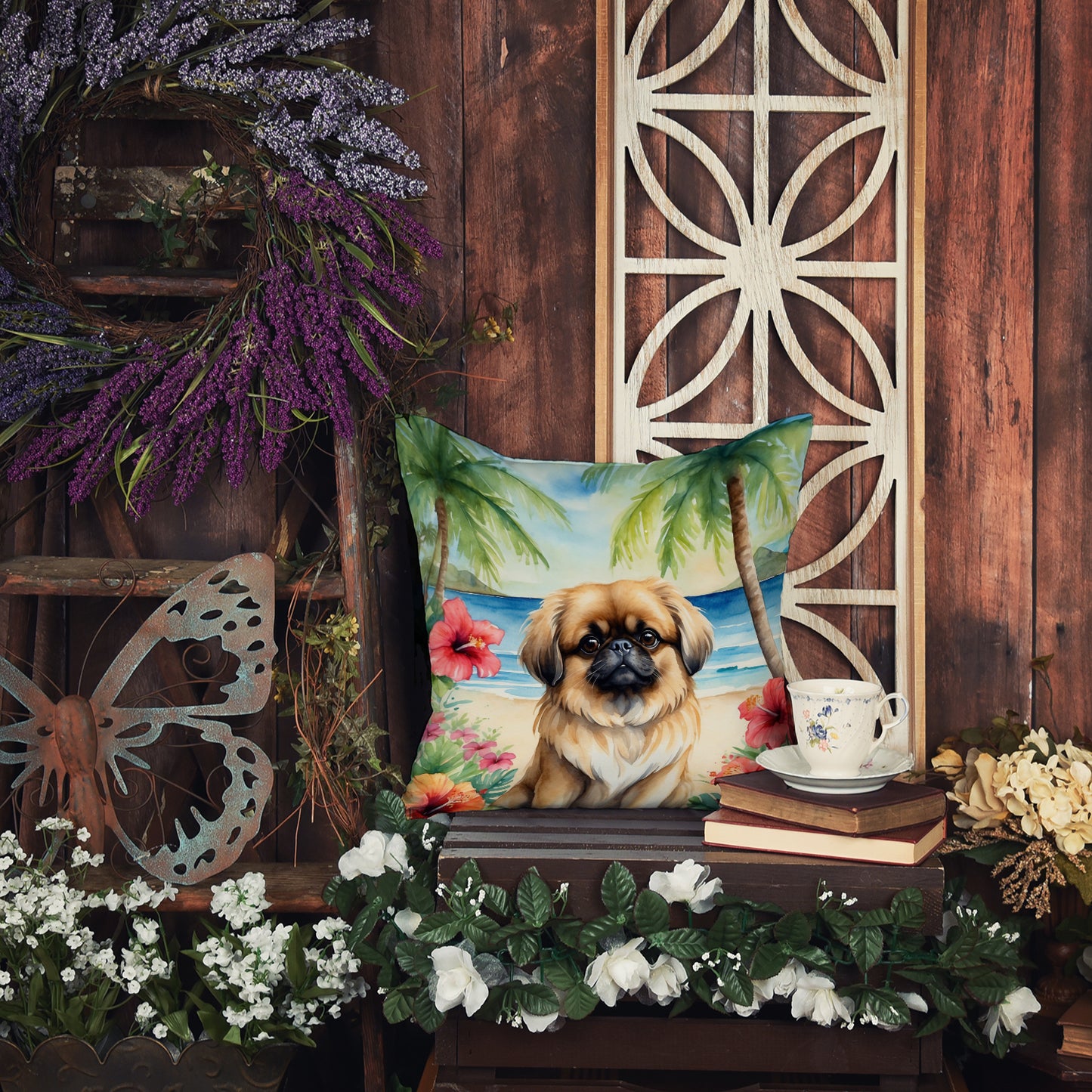 Pekingese Luau Throw Pillow