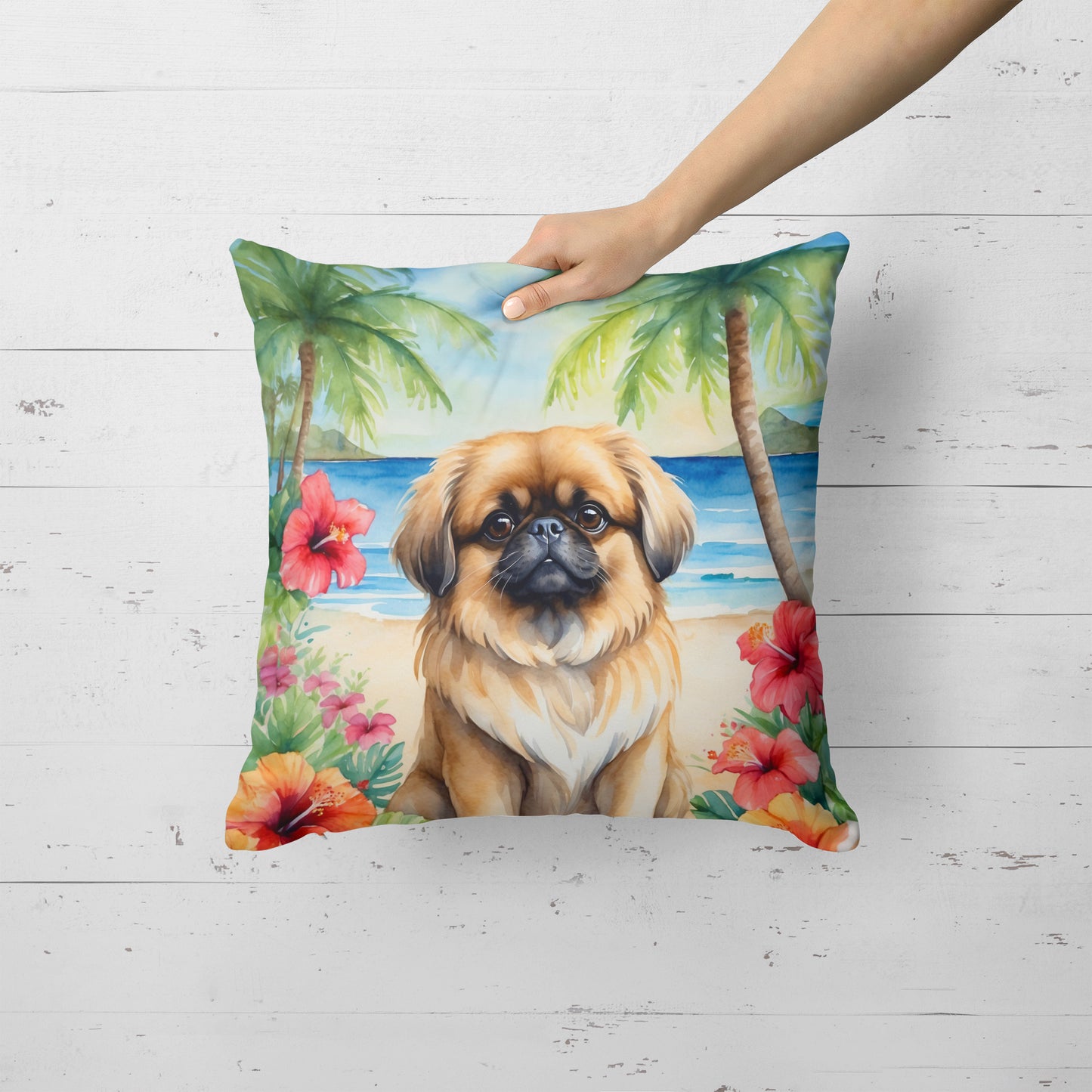 Pekingese Luau Throw Pillow