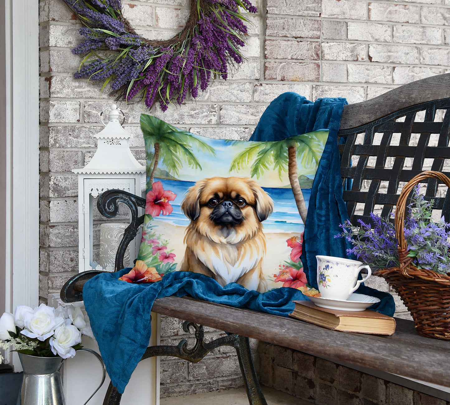 Pekingese Luau Throw Pillow