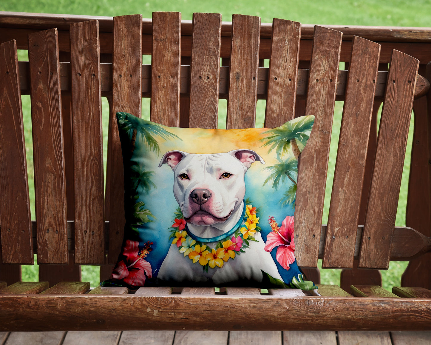 Pit Bull Terrier Luau Throw Pillow