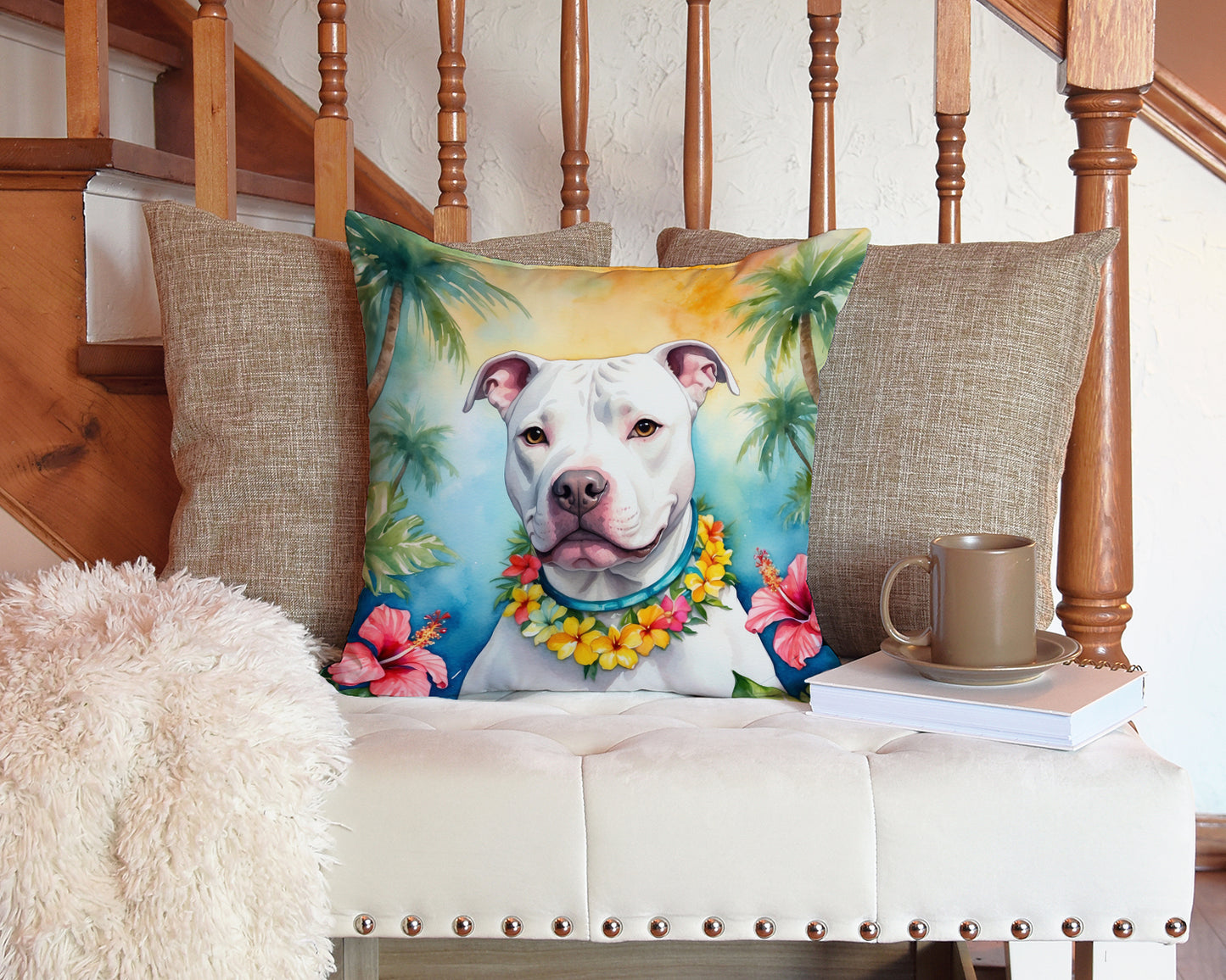 Pit Bull Terrier Luau Throw Pillow