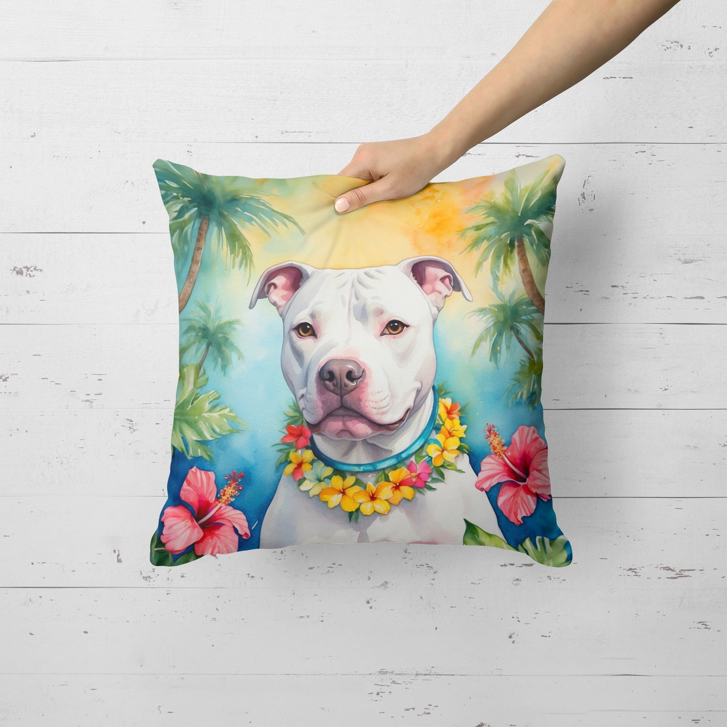 Pit Bull Terrier Luau Throw Pillow