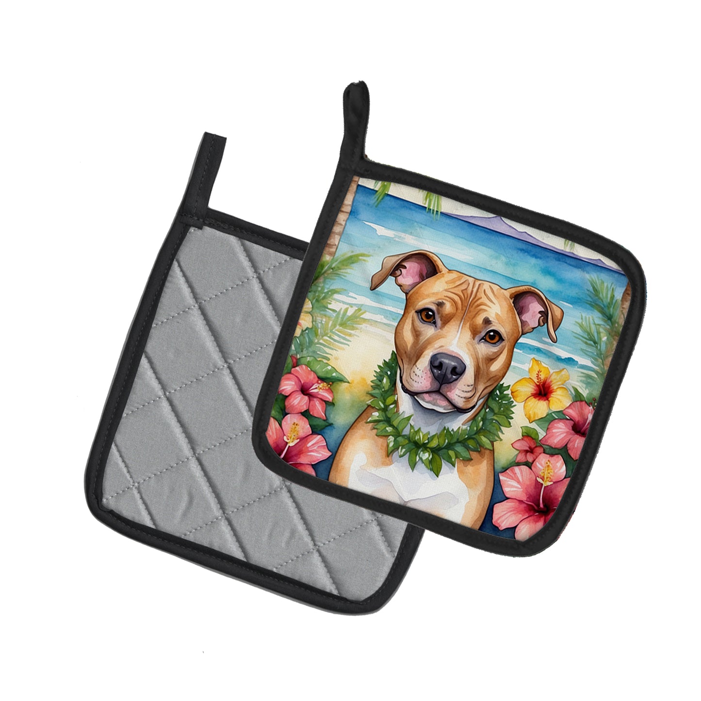 Pit Bull Terrier Luau Pair of Pot Holders