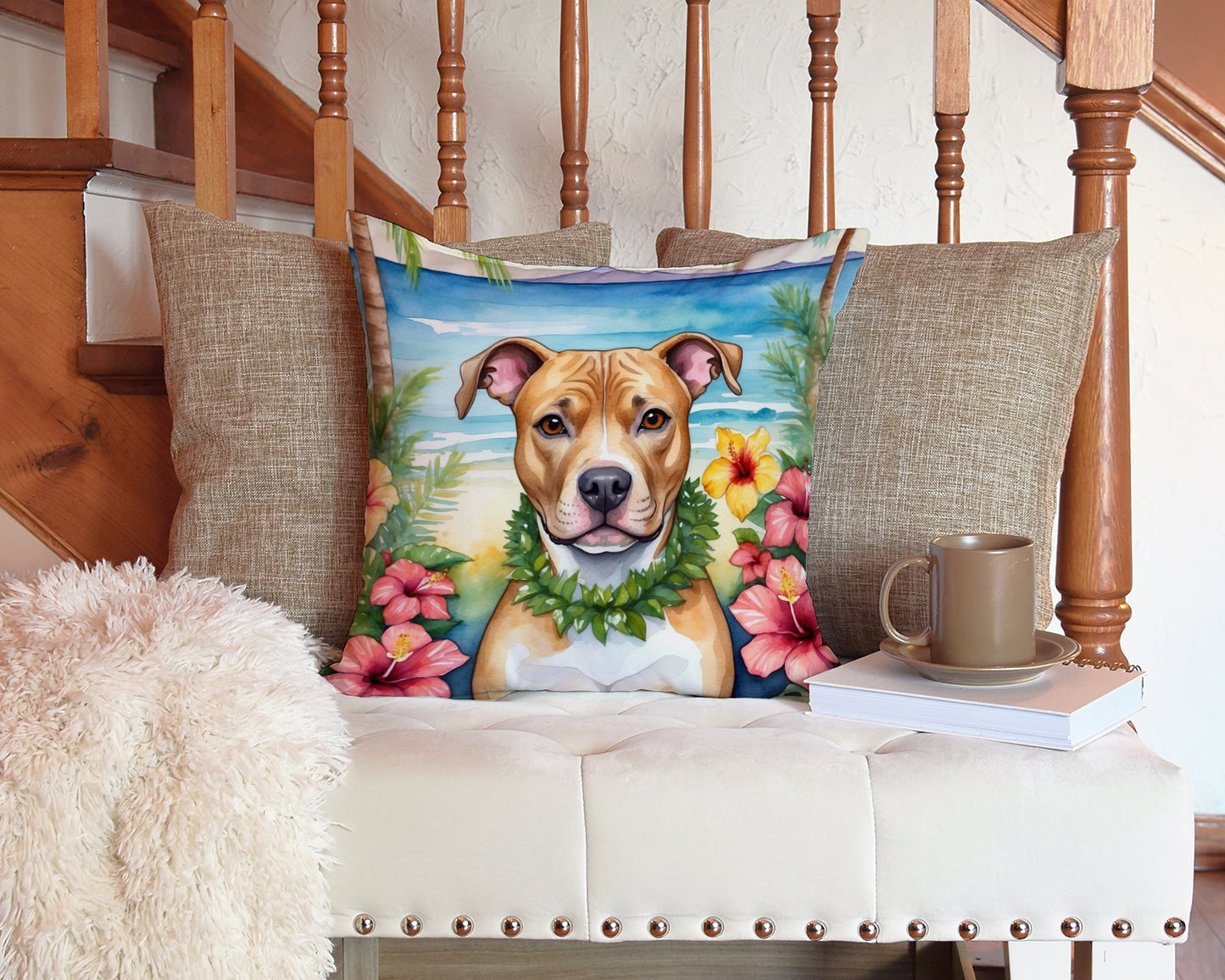 Pit Bull Terrier Luau Throw Pillow