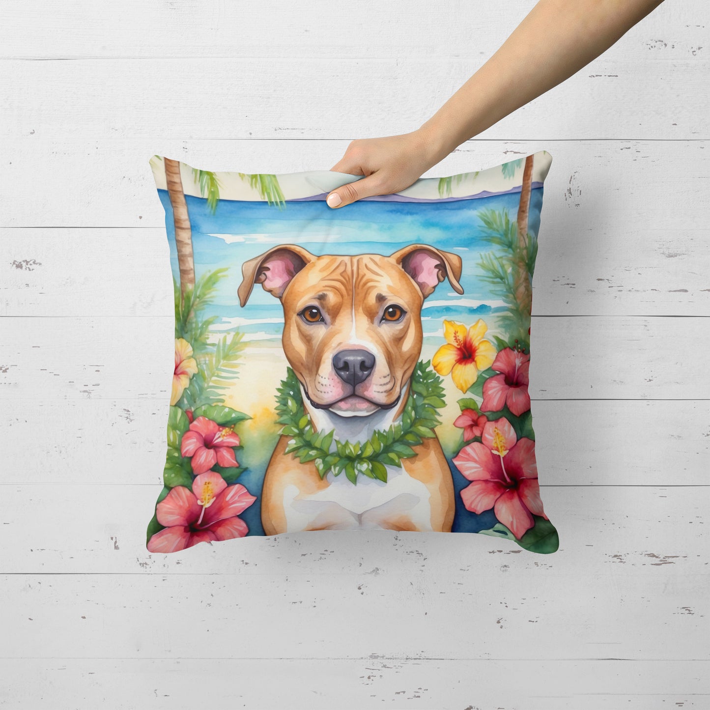 Pit Bull Terrier Luau Throw Pillow