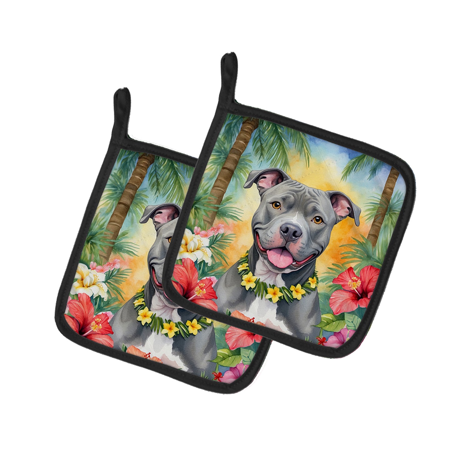 Buy this Pit Bull Terrier Luau Pair of Pot Holders