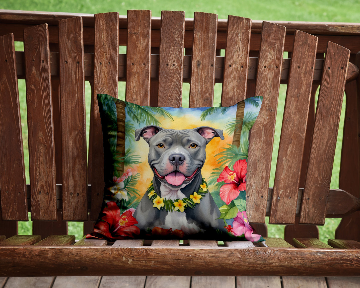 Pit Bull Terrier Luau Throw Pillow