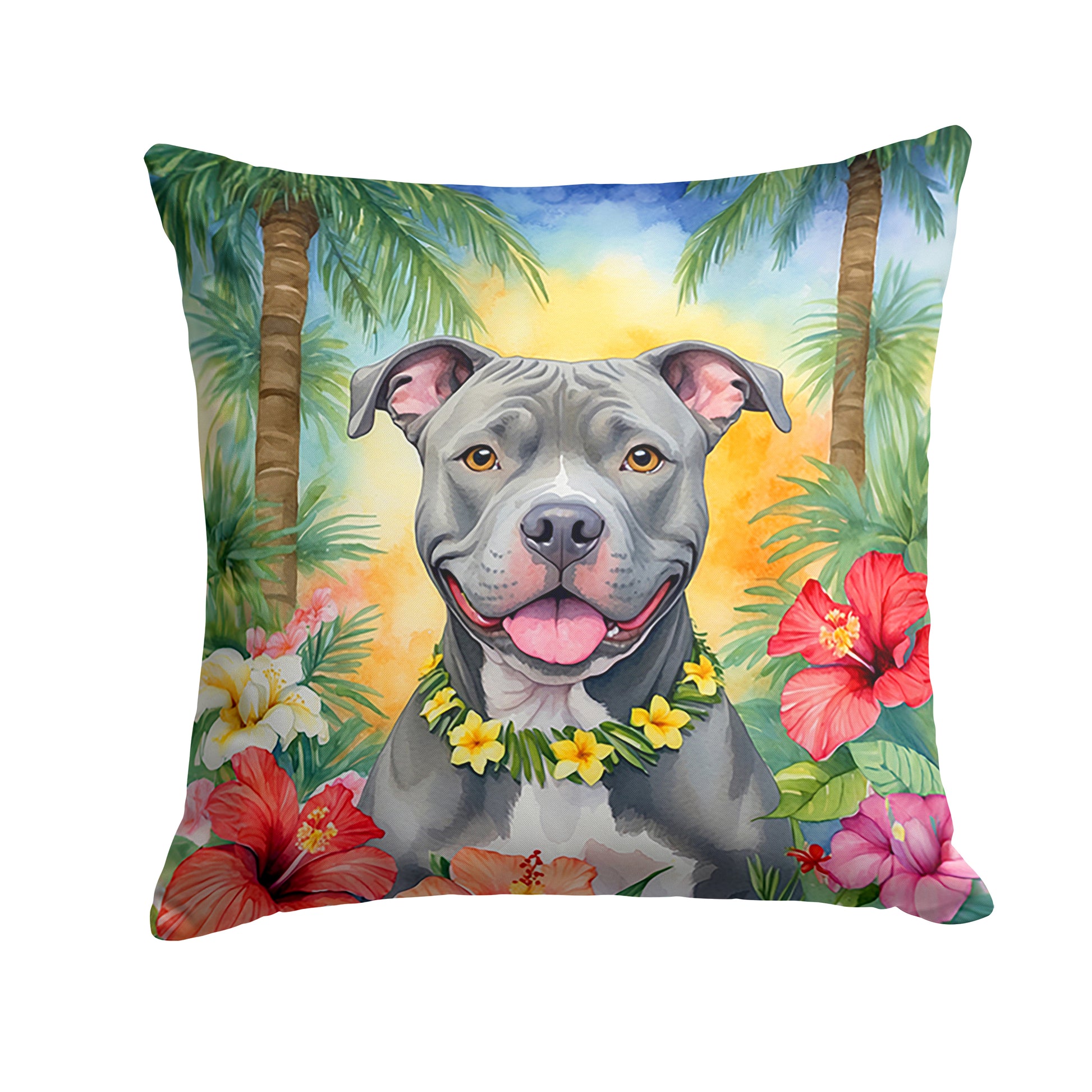 Buy this Pit Bull Terrier Luau Throw Pillow