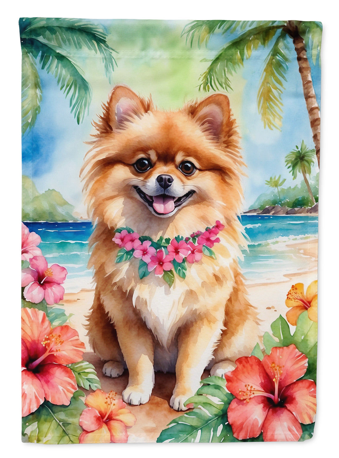 Buy this Pomeranian Luau Garden Flag