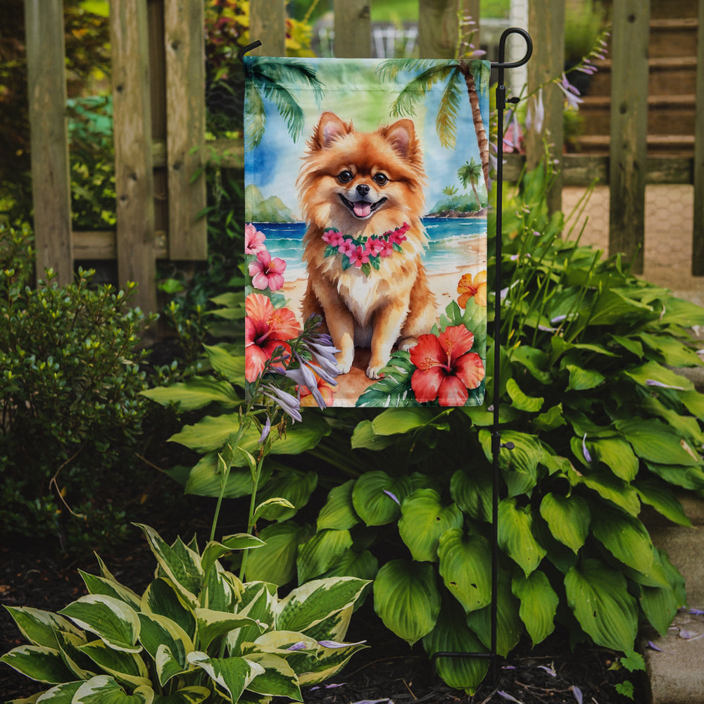 Pomeranian Luau Garden Flag