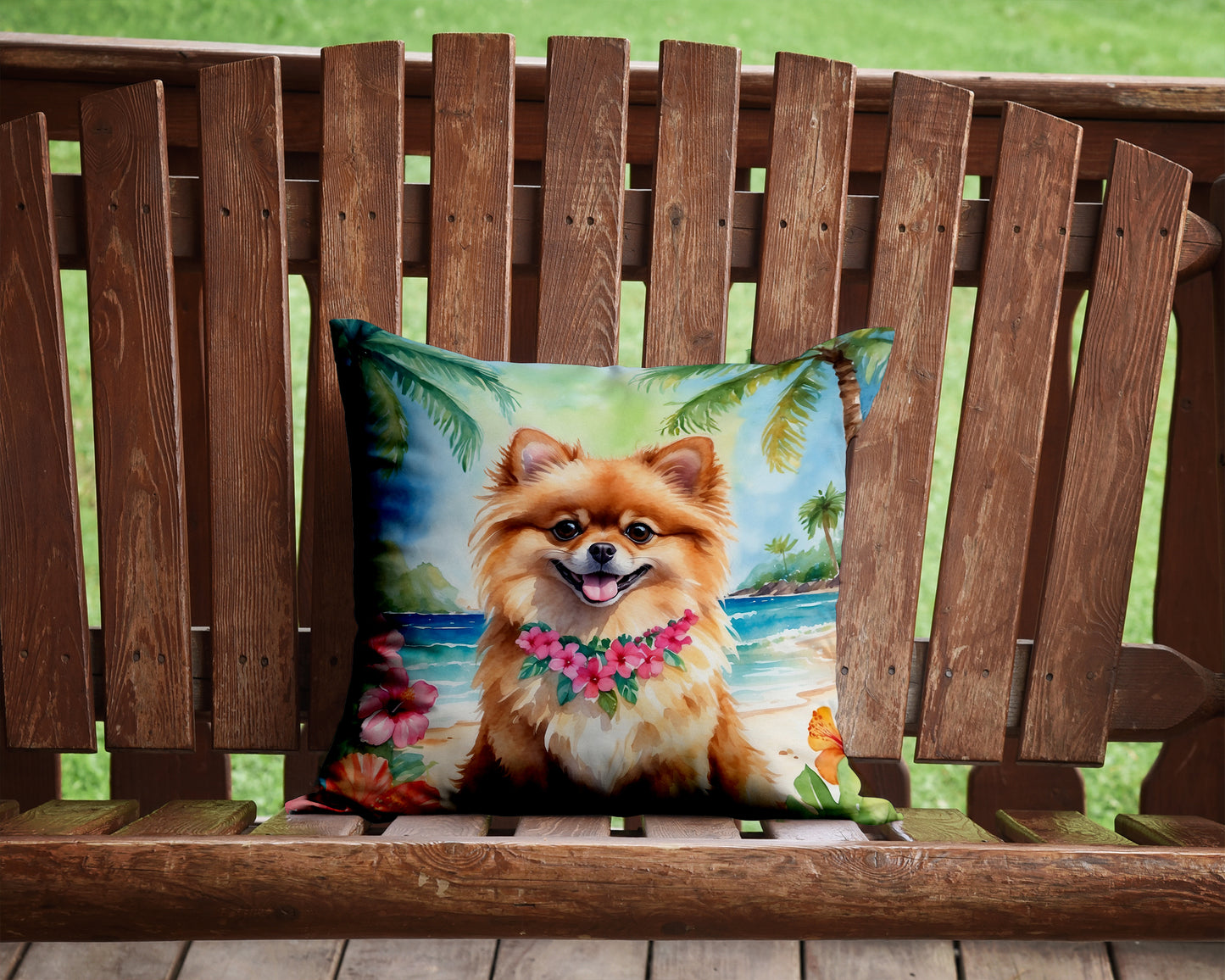 Pomeranian Luau Throw Pillow