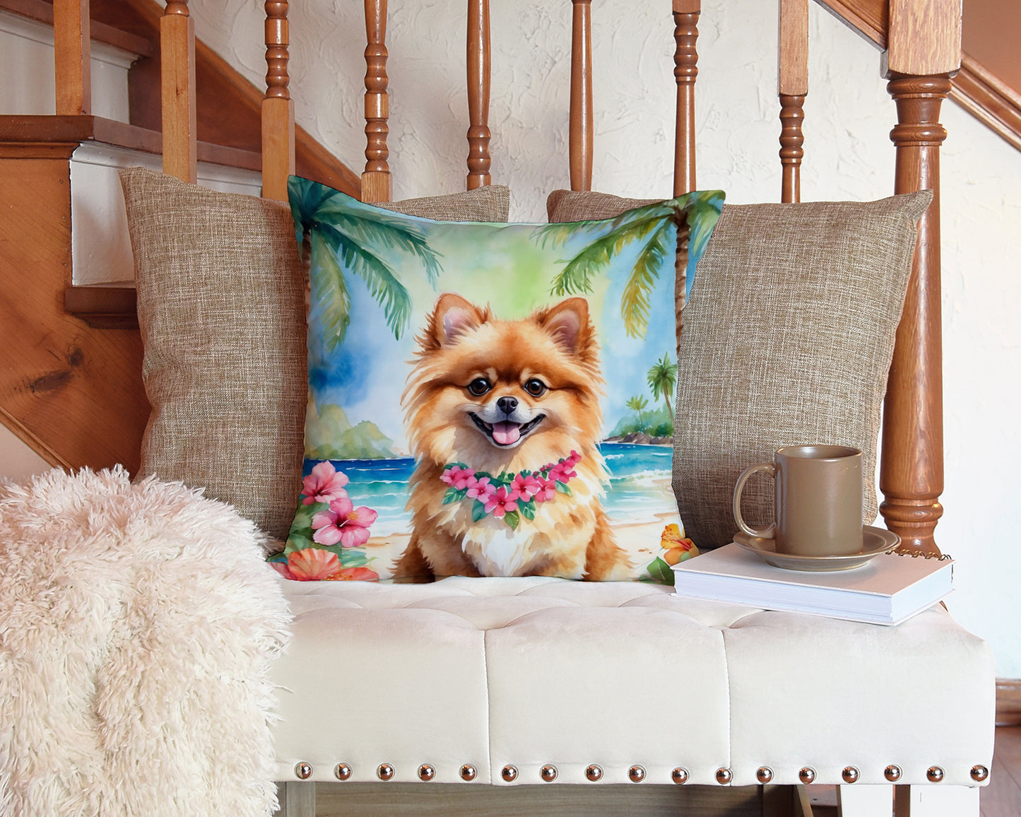 Pomeranian Luau Throw Pillow