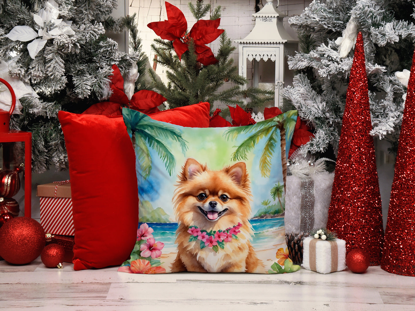 Pomeranian Luau Throw Pillow