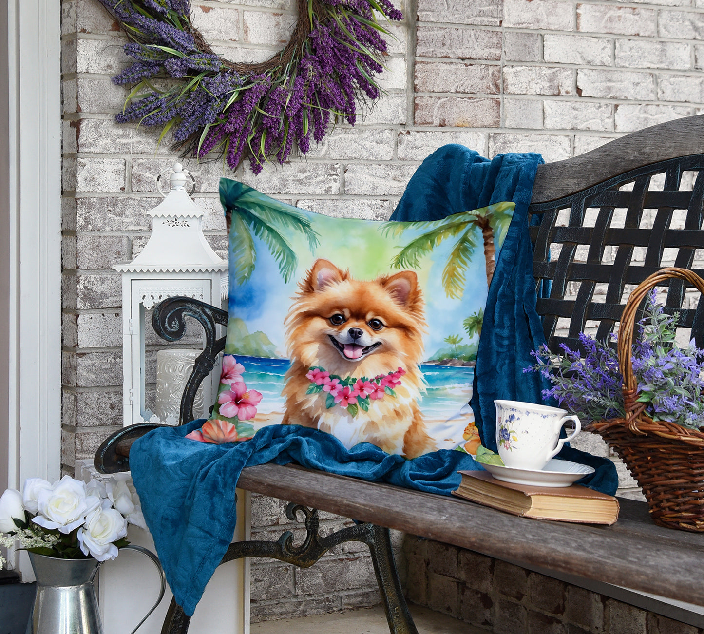 Pomeranian Luau Throw Pillow