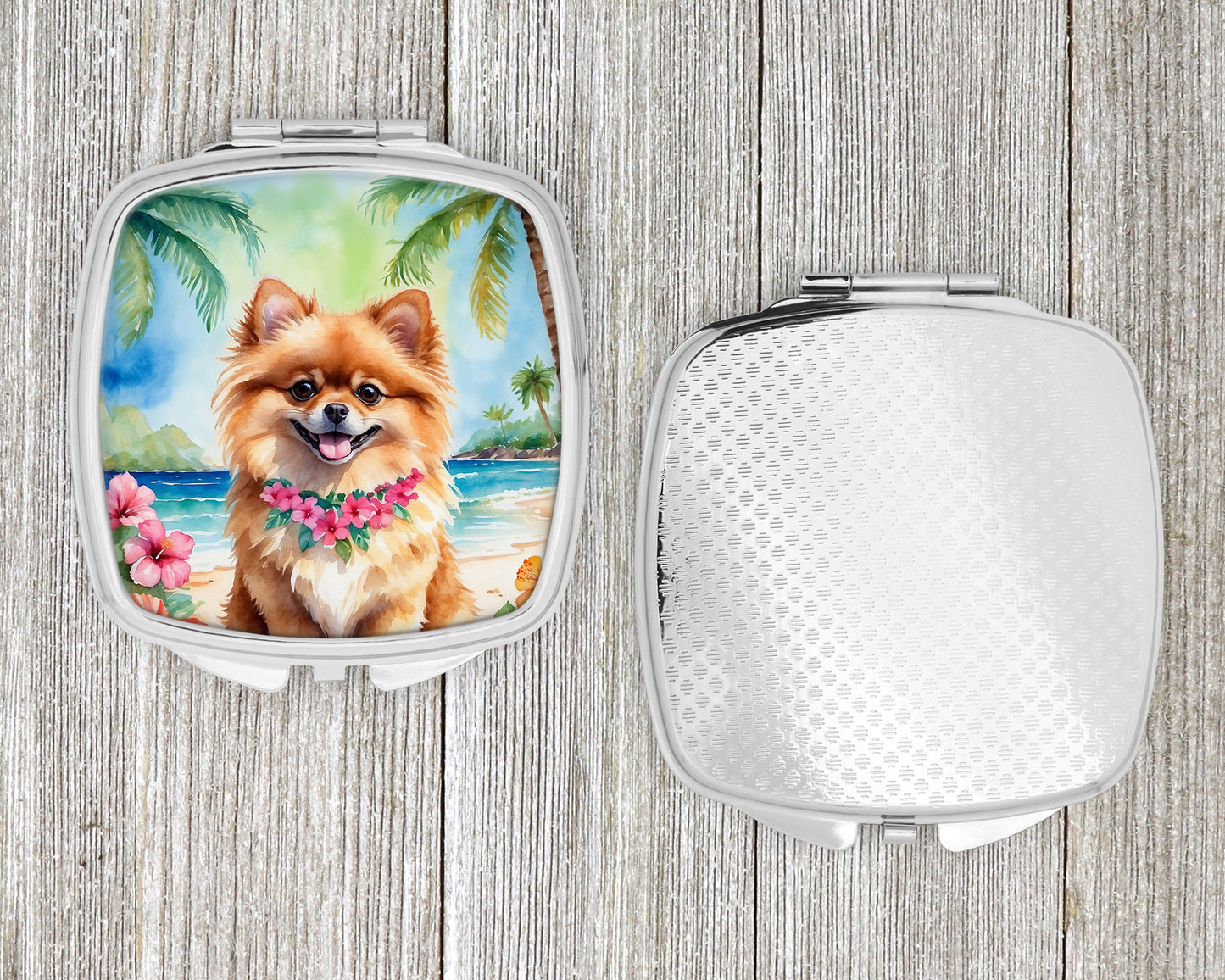 Pomeranian Luau Compact Mirror