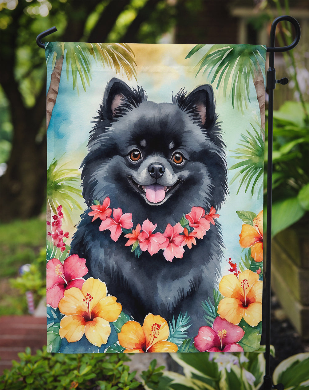 Pomeranian Luau Garden Flag
