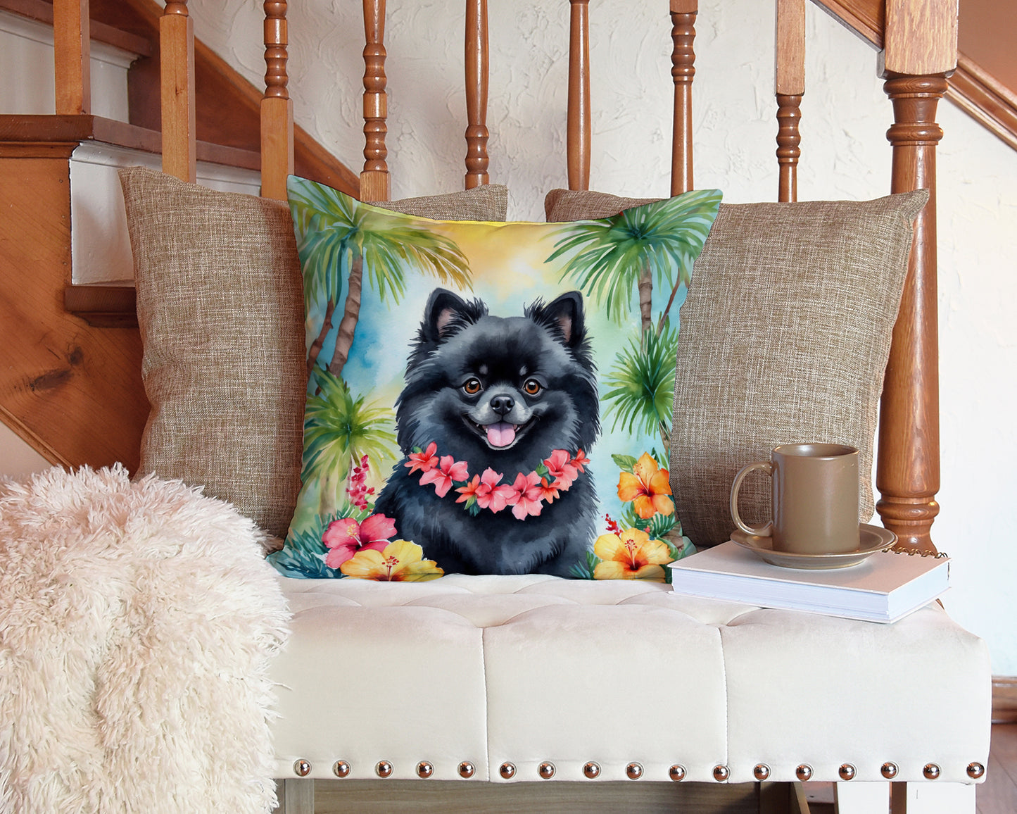 Pomeranian Luau Throw Pillow