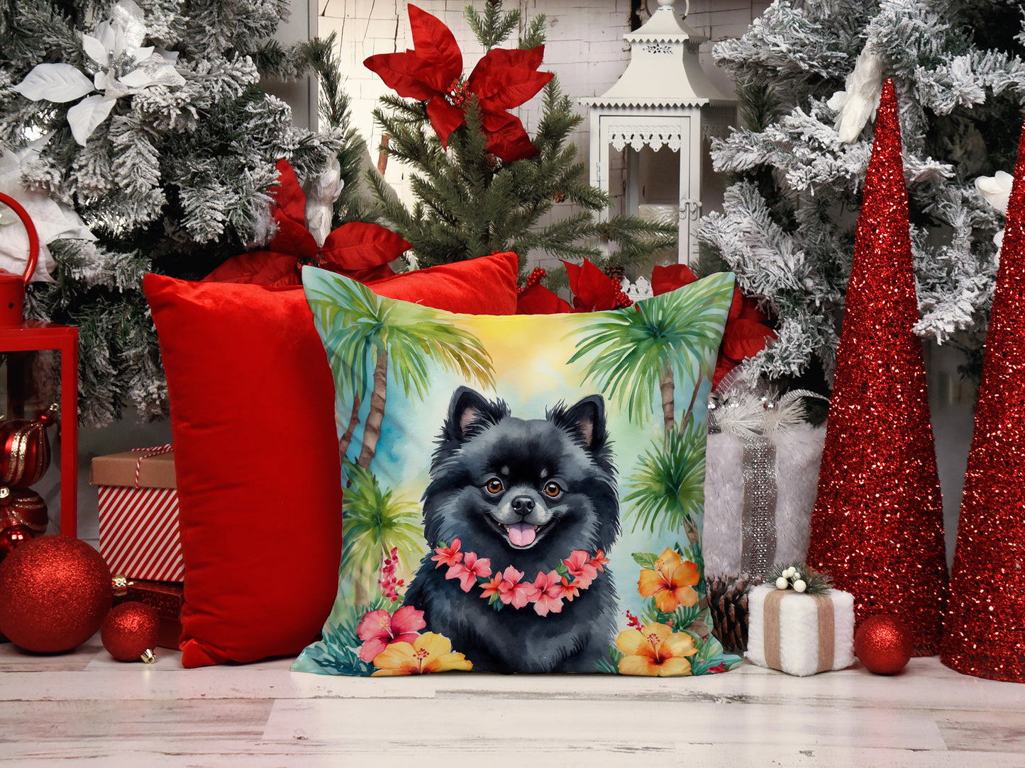 Pomeranian Luau Throw Pillow