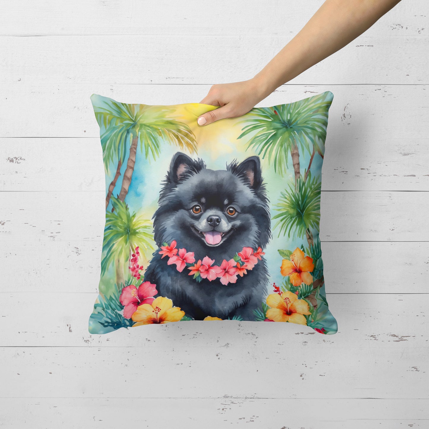 Pomeranian Luau Throw Pillow