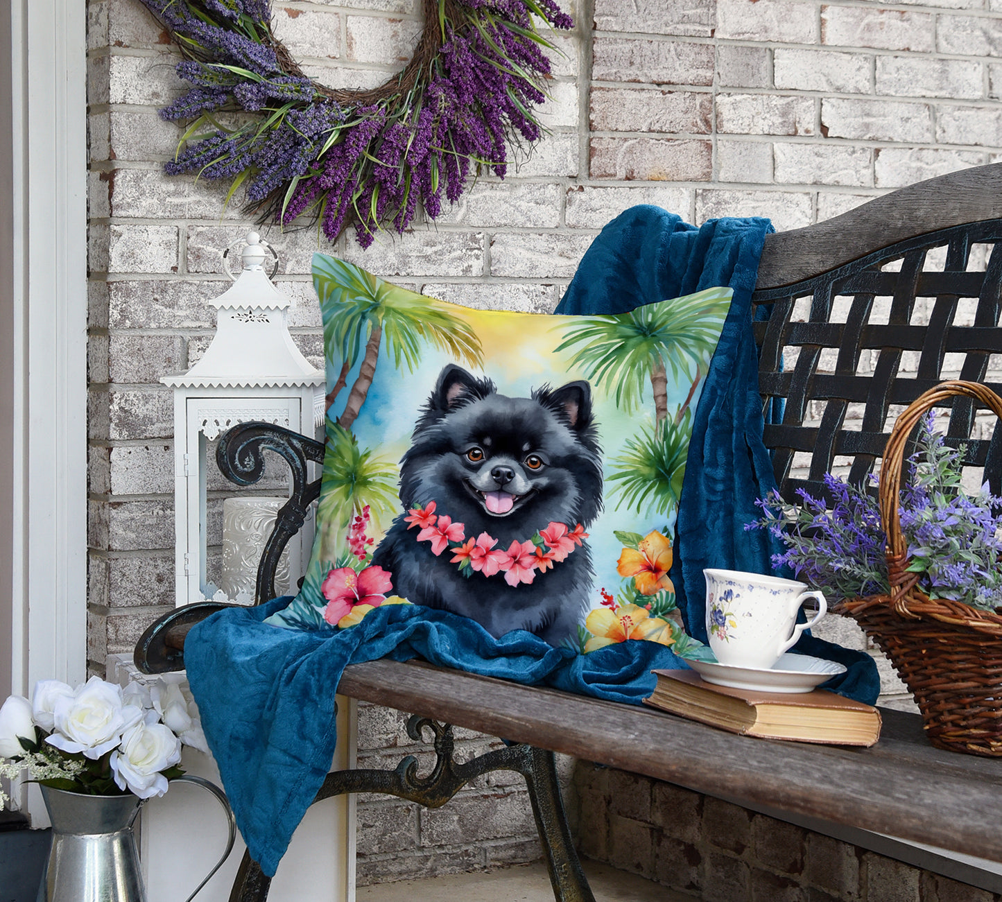 Pomeranian Luau Throw Pillow