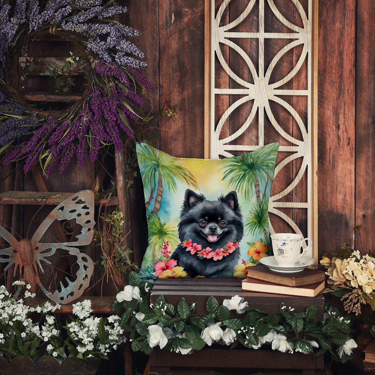 Pomeranian Luau Throw Pillow