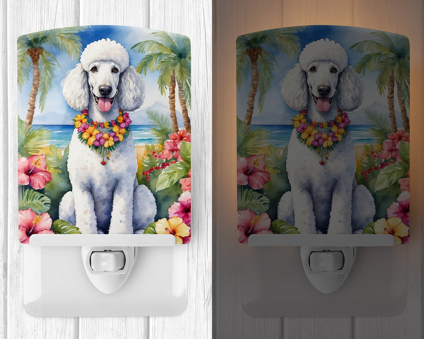 White Poodle Luau Ceramic Night Light