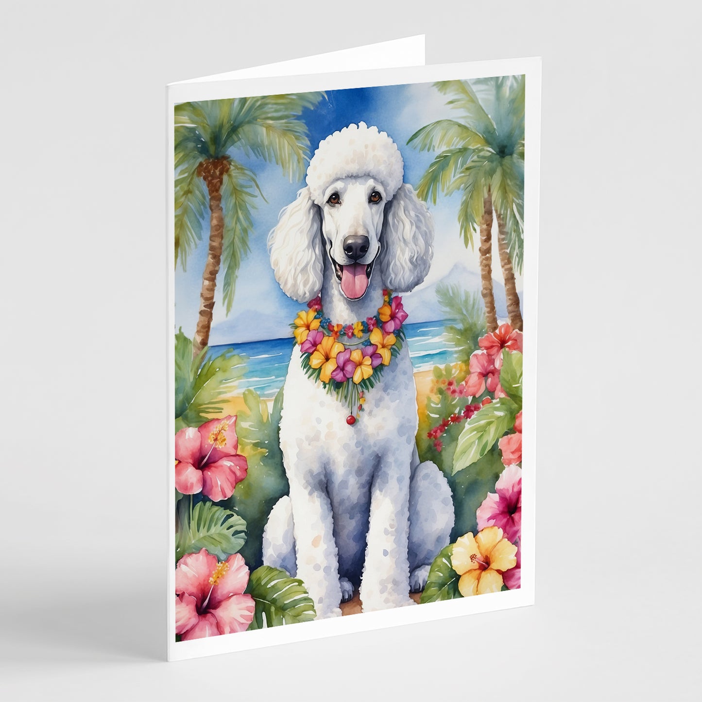 Buy this White Poodle Luau Greeting Cards Pack of 8