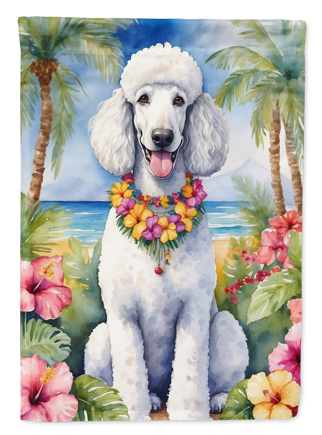 Buy this White Poodle Luau Garden Flag