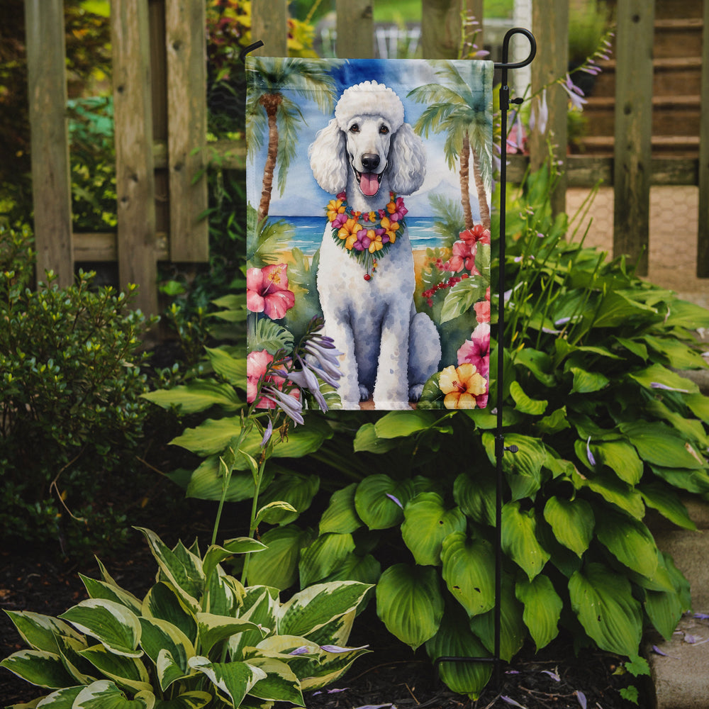 White Poodle Luau Garden Flag