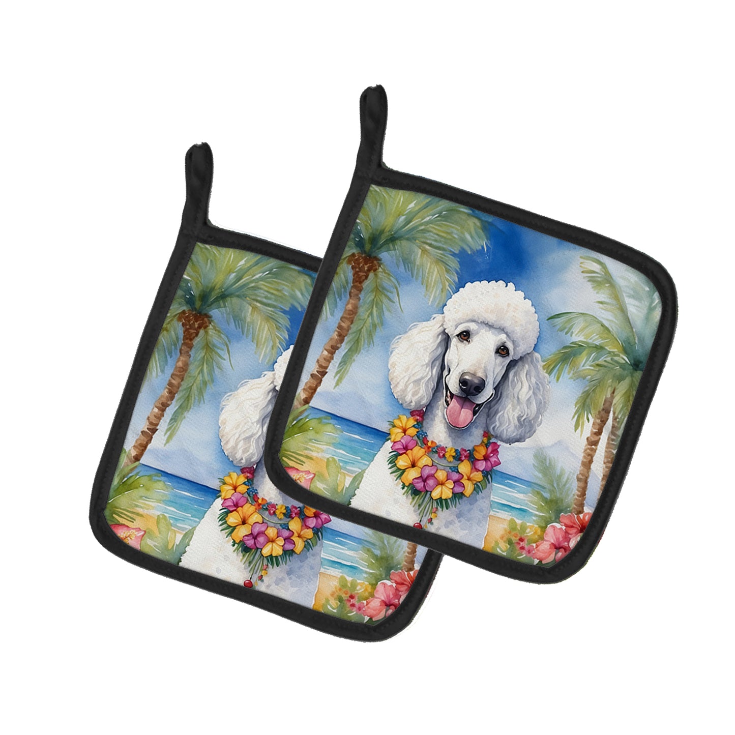 Buy this White Poodle Luau Pair of Pot Holders