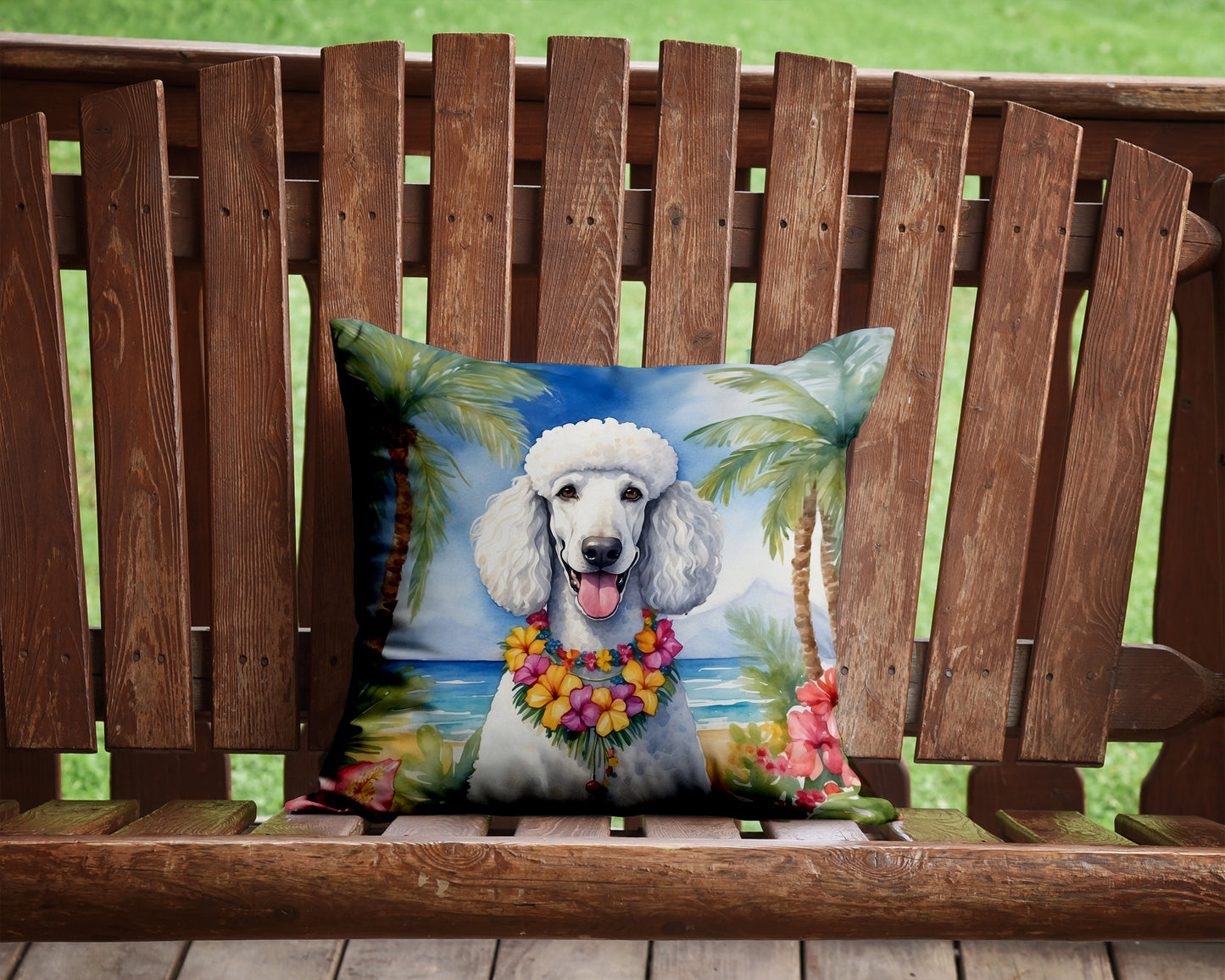 White Poodle Luau Throw Pillow